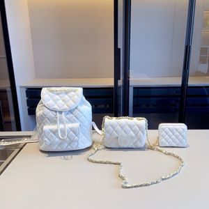 Cha nova mochila de combinação branca + bolsa quadrada gorda + carteira de moda feminina cadeia de designers carteira crossbody saco de couro genuíno