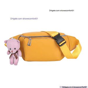 HBP Fashion 10A Solid Color Women Waist Bags PU Leather Bear Pendant Chest Shoulder Pack Ladies Zipper Phone Pouch YELLOW