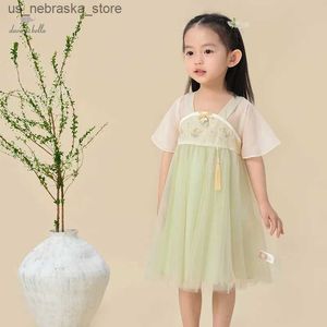 Girl's Dresses Dave Bella Girl Princess Dress 2024 New Summer Childrens Short Sleeve Mesh Cute Fashion Casual Party DB2241023 Q240418