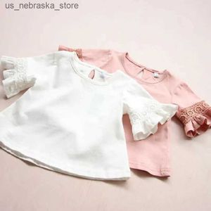 Camisetas de camisetas de verão de camiseta de bebê de renda para crianças de camiseta de camiseta infantil de cor de cor de cor de algodão de cor de algodão