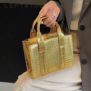 Bolsas de ombro Mini Padrão de Pedra Bolsa de Couro Pu Fofa Designer Mulheres 2024 Moda Coreana Cor Solid Gold Crossbody Crossbody