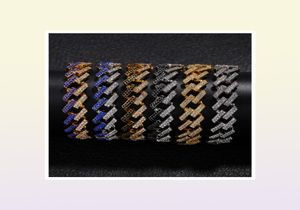 Мужские хип -хоп золотые браслеты цепь черно -голубые бриллианты -браслеты ювелирные украшения мода заморожена кубинское браслет.