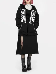 Damen Hoodies Halloween Kleidung Casual Kapuze -Reißverschluss -Hoodie Langarm Skelettdruck Lose Mantel Frühling Herbst Außenbekleidung Gothic Punk