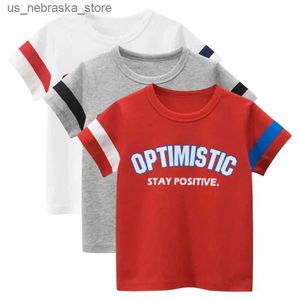T-shirts 2024 Brand Summer New Childrens Clothing Short Sleeve O-Neck T-shirt Boys Letters Cotton Tops Tee Kids Clothes Dropshipping Q240418