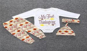 Güzel Springautumn Longsleeves Mektup Baskı Bebek Romper Pantshatheadband Chrismas Party Bebek Giyim Set3044480