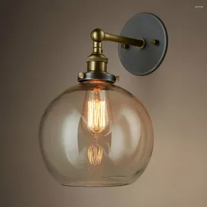 Vägglampa europeisk vintage bärnsten färgglasboll boll hem deco diy loft industriell e27 glödlampa mässing järn sconce belysning fixtur