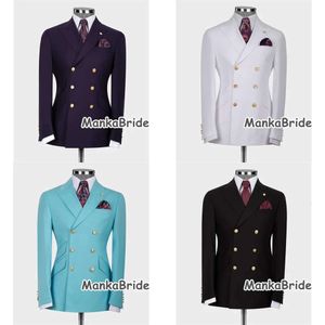 Mor Patlıcan Çifte Brezik Full Mens Suit Damat Tuxedo 2pcs Blazer Pantolon Groomsmen Suits Resmi Parti Erkekler Giyim 240125 SMEN S