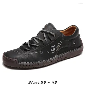 Casual Shoes High Quality Leather Boat for Men Low Cut Handgjorda Bekväm storlek 41 42 47 48 2024 Walking Shoe Black Brown