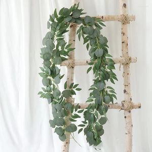 Decorative Flowers 1pc Artificial Eucalyptus Vine Green Leaves Wedding Decoration Fake Branch Plants Flower Garland Party Home House Decor