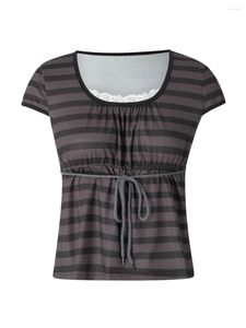 Camicie da donna mxiqqpltky y2k fata grunge top per donne t-shirt in pizzo a maniche corte estetica slim fit babydoll tose