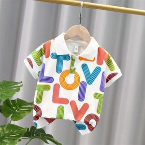 Çocuklar Erkekler Polo Gömlek Yaz Kısa Kollu Toddler Tops Boy Boy Boy Mektup Baskı Polo Gömlek Pamuklu Çocuk Giysileri 4-6y 240418