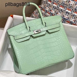 Handmade 7a Handbag Bikns Genuine Leather Mint Green Mist Faced Crocodile Skin 25CM Womens Luxury Womens3KPC