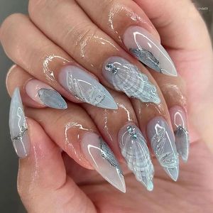 Falso unhas 24pcs/caixa vendendo cor fria de água fria 3D Drop Shell Manicure em forma de amêndoa falsa