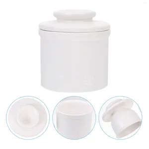 Dinnerware Sets Ceramic Tea Container With Lid Porcelain Butter Keeper Storage Jar For Serving Ground Coffee Sugar Salt Cheese White
