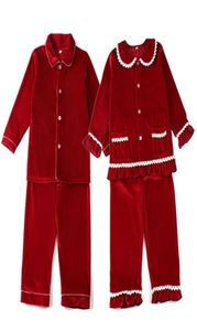 Boutique invernale Tessuto in velluto Rosso bambini vestiti PJ con ragazzi in pizzo set da pigiama abbigliamento per bambini 2111029335557