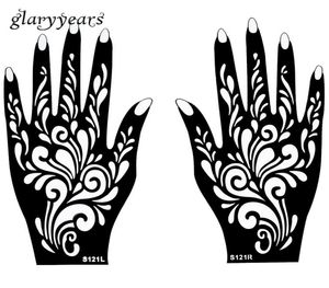 Whole1 par de mãos mehndi henna tatuagem estêncil padrão de flores de padrão para mulheres pintura de arte corporal descartável 20cm 11cm S4710988