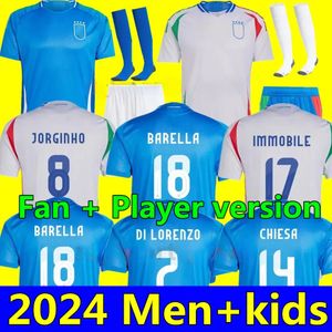 新しいイタリアファンプレーヤー2024ボヌッチサッカージャージージョルギーニョインシグネVerrattiイタリアサッカーシャツChiesa Barella Chiellini Pellegrini Men Kid Kit