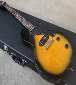 Custom Single Cut 1959 Junior Black Edge Yellow Top Electric Guitar Single Black P 90 Pickup Dog Ear Wrap Arround Black Back7840461