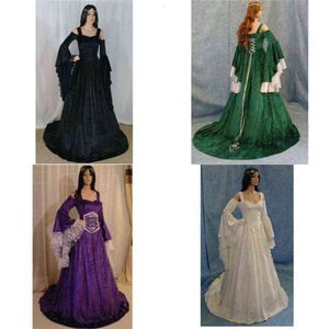 Kobiety Nowy średniowieczny cosplay Renaissance koronka Up Batwing Rękaw długość podłogi Vintage Swing Maxi Long Dress S-5xl L220714272M