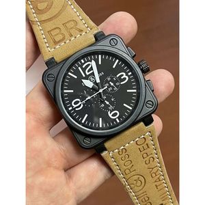 Bell and Ross Watchmen 2024 Mens Watch Automatic Mechanical Bell Brown Leather Black Rubber Ross 6 Hands Instruments BR 01 Высокое качество