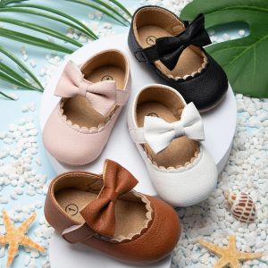 Boots Kidsun Baby Casual Shoes Spädbarn Toddler Bowknot Nonslip Rubber SoftSole Flat Pu First Walker Newborn Bow Decor Mary Janes