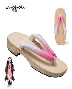 Tofflor whoholl anime cosplay costumes kamado nezuko geta japanskt trä för kvinnor kimono flip-flops skor11906298