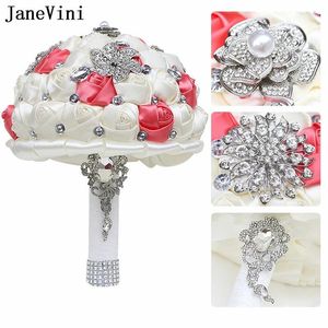 Wedding Flowers Janevini Elegancka arbuza Kryształowy bukiet Fleurs luksusowy z koralikami dhinestone panna młoda ręka kwiat małże ślubne