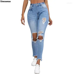 Kvinnors jeans mager rippade för kvinnor hög midja stretch buliftande smal passformad denim byxor y2k streetwear jegings