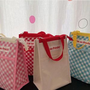 Bags Kids Lunch Bag 2022 New Korean Plaid Picnic Bag Insulated Fashion Mom Bags