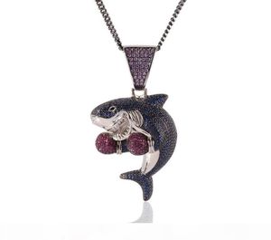 Colar de pingente de pingente de tubarão gelado de boxe moda masculino de colar de hip hop jóias colares de corrente cubanos de prata ouro2593769