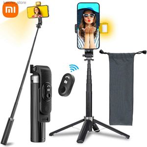 Selfie Monopods Black Double Lights Selfie Stick TripoD Multifunktionell laddning Remote Control Armerad Live Streaming Stand Y240418