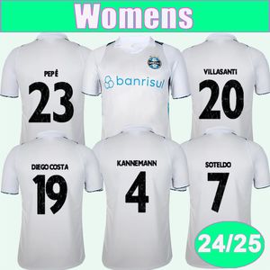 2024 25 Gremio Kannemann Women Soccer Jerseys Geromel Soteldo F.Cristaldo Diego Costa Pepe Away White Football Adult Shirts Kort ärmuniformer