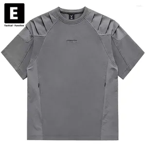 メンズTシャツ夏のTシャツメンテックウェア半袖トップスファッションデザインストリートウェアパッチワーク貨物Tシャツ男性