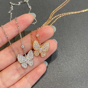 Designer Brand Van Full Diamond Butterfly Necklace 925 Sterling Silver Plated 18K Rose Gold White Lock Bone Chain Fashion Mortile