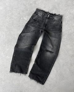 Kvinnors jeans kvinnor mode låg midja hål y2k hip hop retro damer rippade rak denim byxor punk grunge high street last