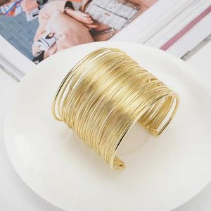 Bangle Punk Retro Wide Open Cuff Bracelets Bangles For Women Gold Silver Color Metal Wires String Handmade Jewerly Female Gift