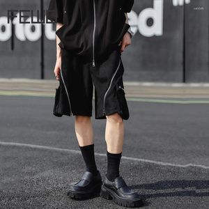 Men's Shorts FEWQ Zipper Suede Summer Trendy Multi Pocket Sports Casual Pants 2024 Menwear Black Straight Wide Leg 9C5660