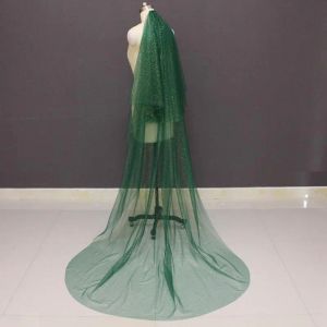 Veils Green 2Tier Bridal Veil with Gold Glitter, Tulle Wedding Veil with Blusher, 2021 Elegant Voile Mariage Accessory