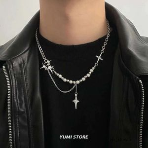 tiffanyjewelry halsband hänge halsband trenden korshalsband för män kvinnor kpop dubbel lager skarv pärla rostfritt stål kedja hals smycken tiffanyringande 903