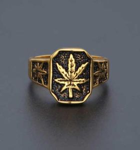 Mens hip hop jewelry gold plated Leaves shape rings European and American style Stainless steel hiphop rings accessories5865419
