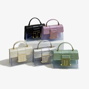 Women Handbags PVC Transparent Satchels Retro Alligator Pattern Flap Jelly Purses Girls Shoulder Crossbody Bag Casual Saddle Bag 240402