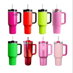 US stock 1Pc New Quencher H2.0 40Oz Stainless Steel Mugs With Silicone Handle Lid And Straw 2Nd Generation Tumblers Vacuum Insulated Water Bottles G0425