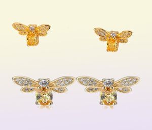 Rainbamabom Vintage 925 Solid Sterling Silver Citrine Gemstone Yellow Gold Bee Earrings Ear Studs Women Fine SMEEXCHY HELA22363689073839