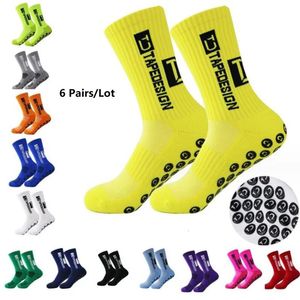 6 PairsLot 2024 ANTI SLIP Tapedesign Football Socks Mid Calf Non-Slip Soccer Sport Cycling Sports Mens Women Sock EU38-44 240418