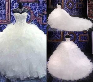 2020 Vintage Cheap Embroidery Ball Gown Wedding Dresses Princess Gown Corset Sweetheart Organza Ruffles Cathedral Train Formal Bri4196780
