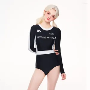 Женские купальные костюмы Swim Wear Женщины 2024 пляж высокая талия летняя ванная комната для элегантного одного куска для похудения с длинными рукавами дайвинг дайвинг