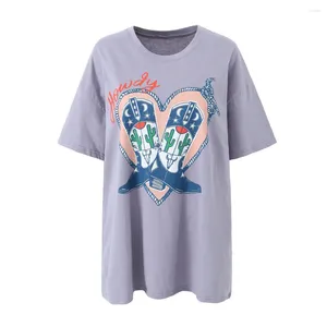 Damen T-Shirts Zach Ailsa 2024 Frühlingsprodukt Fashion Lose Print Casual Round Neck Kurzarm T-Shirt Top