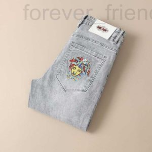 Men's Jeans designer High end trendy brand 2023 spring/summer new embroidered casual jeans for men's elastic slim fit leggings KC55