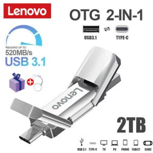 Adapter Lenovo USB 3.1 2 TB Flash -Laufwerk 2 in 1 OTG 1 TB 512 GB Hochgeschwindigkeits -Metall U -Diskspeicher Typec Watersiger USB -Stick für Desktop -PC -TV