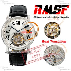 Rotonde W1556215 Flying Tourbillon Mechanical Hand Winding Mens Watch RMSF Steel Case Silver Roman Rome Black Leather Super Edition Reloj Hombre Puretime Ptcar